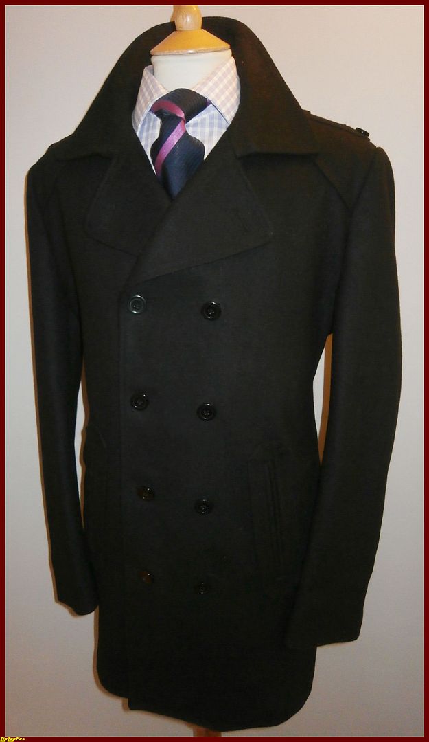 JASPER CONRAN MENS XL BLACK WOOL PEA COAT OVERCOAT LUXURY ITALIAN