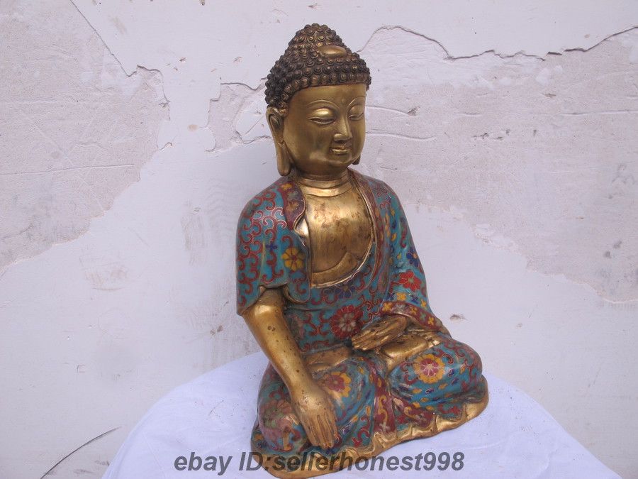 Chinese Cloisonne Handwork Carved Tibetan Buddha Statue