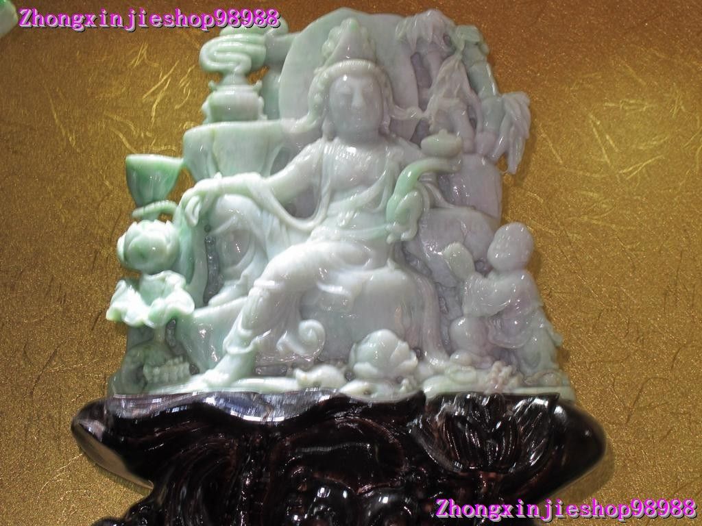 China emerald Jade jadeite Carved Lotus lotus ru yi kwan yin 